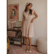 Vtg Midi Dress Sz 6 Pastel Striped Retro Soft Girl Feminine Cottagecore Romantic
