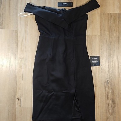 Lulus Black Off the Shoulder S Sheath Dress Midi Sleeveless Side Slit Lined 