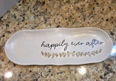 Mud Pie Happily Ever After Ceramic Tray Trinket Ring Bridal Wedding Serving Dish