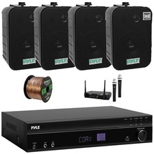 Pyle 5.2 Channel MP3 Receiver, 4x 5.25" 400W Indoor/Outdoor Black Speakers  Mic