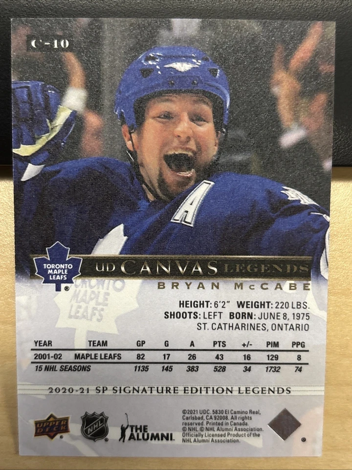 2020-21 20/21 SP Signature Edition Legends UD Canvas C-10 Bryan McCabe Leafs - Image 2 of 2