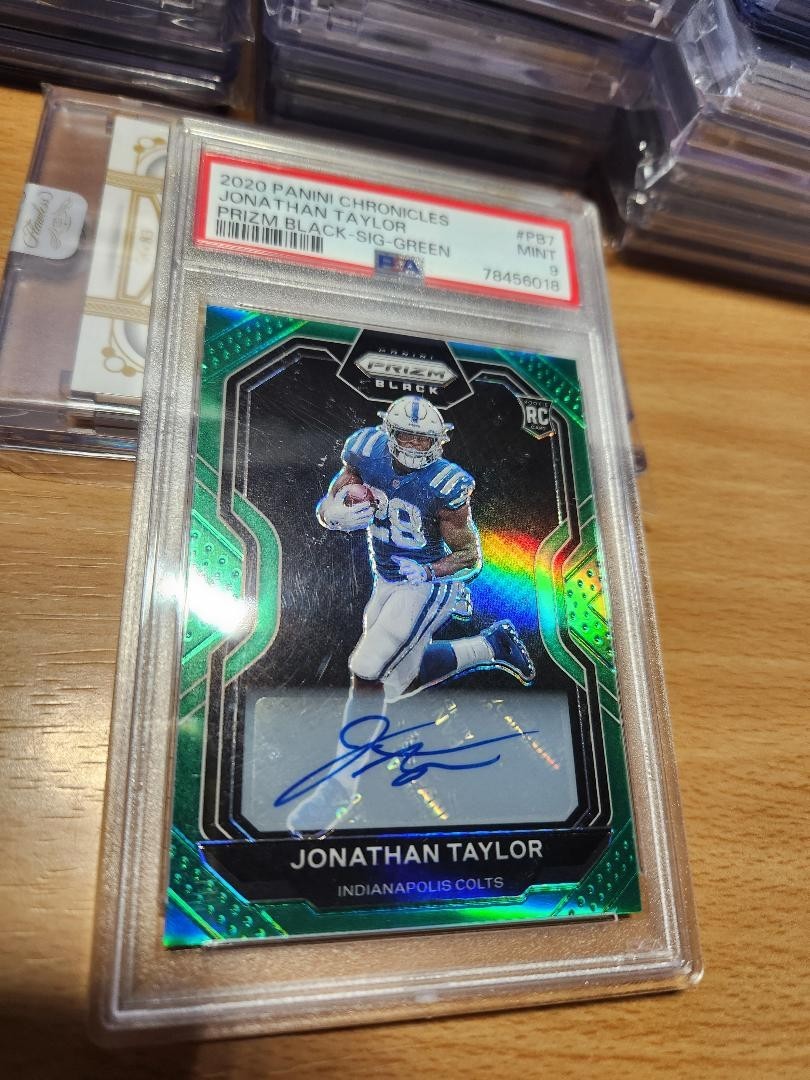 2020 Panini Prizm Black Jonathan Taylor Rookie Autograph Green Auto #/49 PSA 9 view 3
