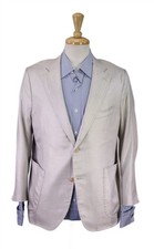 Isaia Napoli Pearl Gray 100 Silk Patch Pocket 2-Btn Blazer Jacket 42S