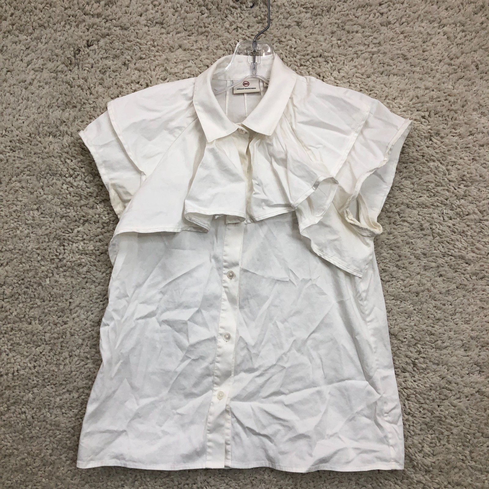 Adriano Goldschmied Top Shirt Extra Small Womens White Button Up Ruffled Blouse