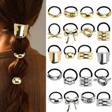 20 PCS Metal Hair Ties Set Gold Cuff Women Silver Wrap Elastic Ponytail Braids