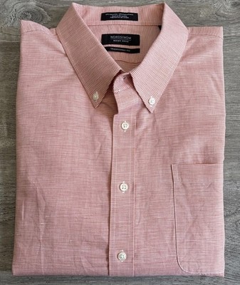 Nordstrom Men s Red White Plaid Linen Blend Long Sleeve Shirt Sz 18.5-36