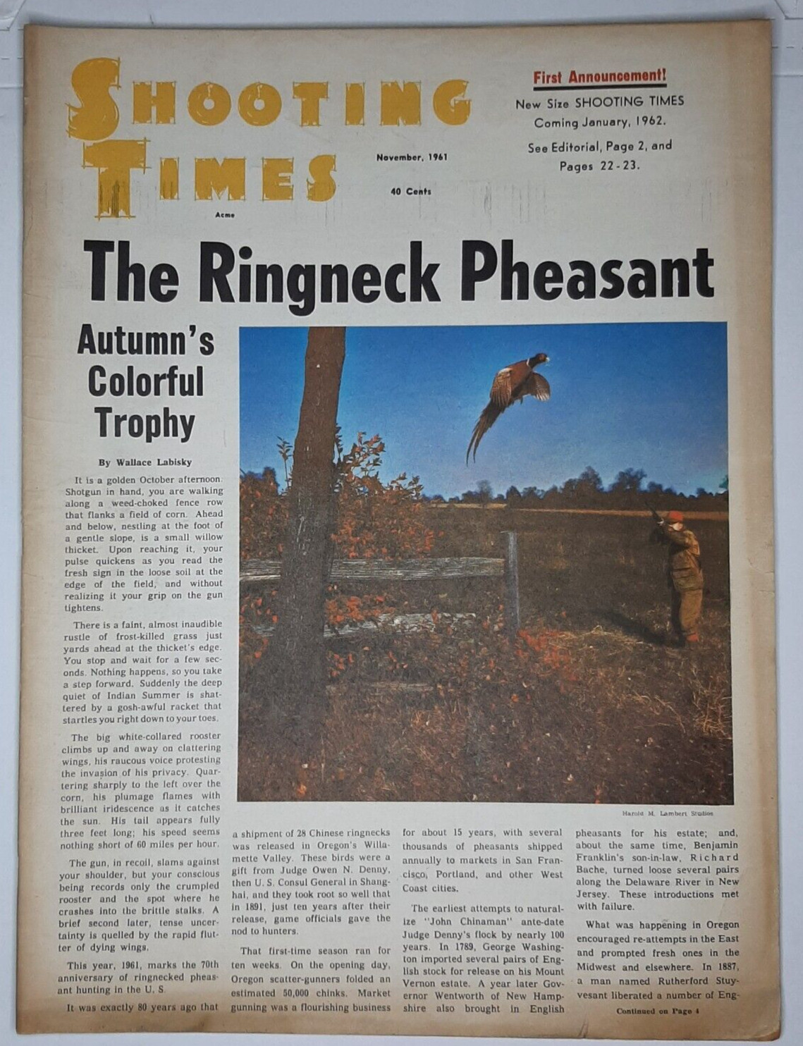 Vintage Shooting Times 1961 November Magazine Guns Ammo Gear Ringneck Pheasants