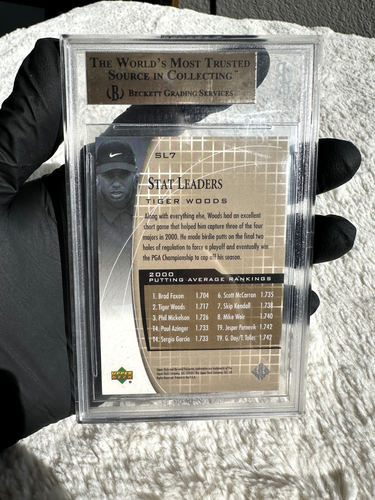 Tiger Woods 2001 Upper Deck Golf Stat Leaders Card #SL7 Graded BGS 9.5 - Picture 2 of 2