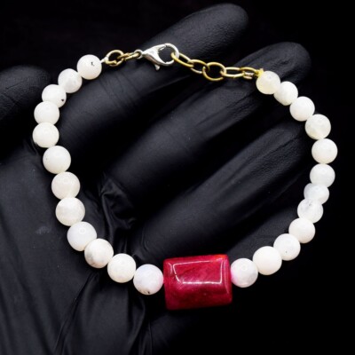 Rosa Rubin & blau Flash Mondstein 71,00 kt Perlen funkelndes Armband VK 06 E621
