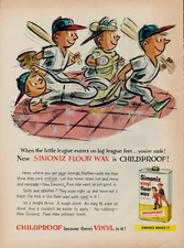 1959 Home Vinyl Floor Wax Simoniz 1950s Vintage Print Ad Baseball Team Clean