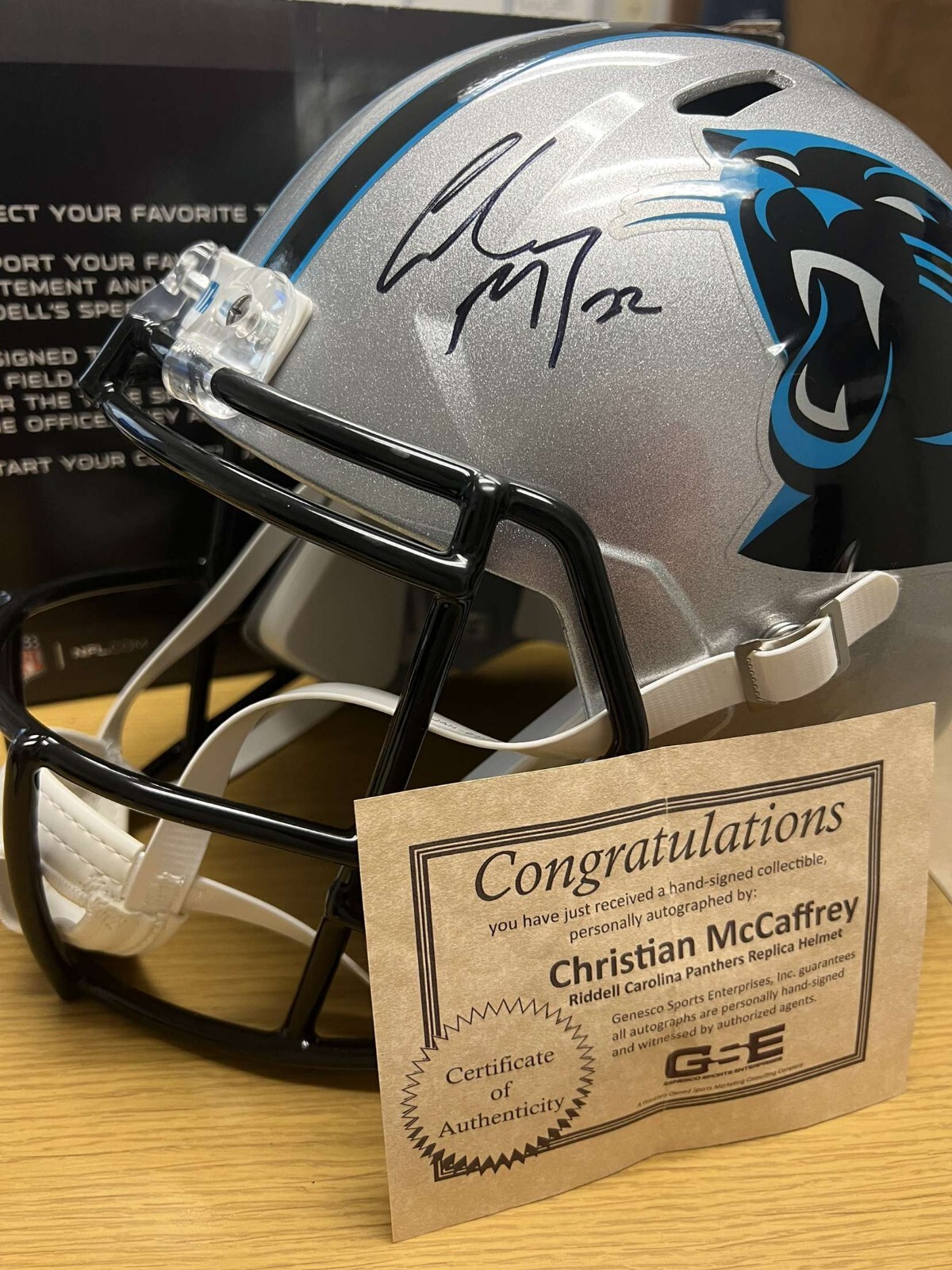 Christian McCaffrey Autographed Signed Carolina Panthers Authentic Helmet 