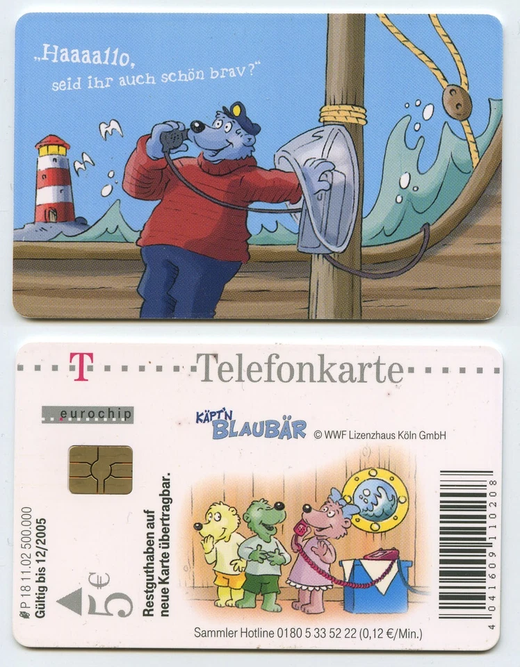 118822 - Käpt'n Blaubär telefoniert aus Telefonzelle an Bord - alte Telefonkarte - Bild 1 von 1