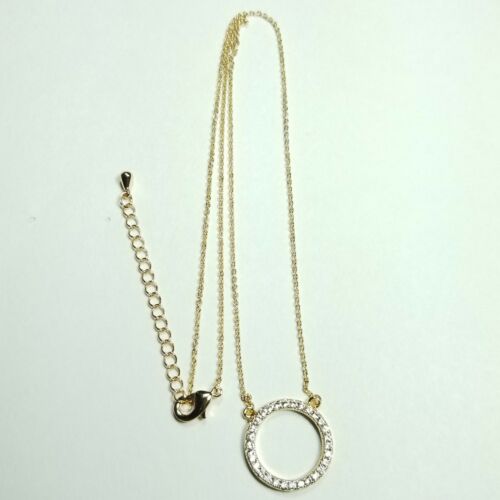 N0029 Dainty Gold Colored Chain Clear Rhinestone Mini Circle Pendant Necklace - 第 1/4 張圖片