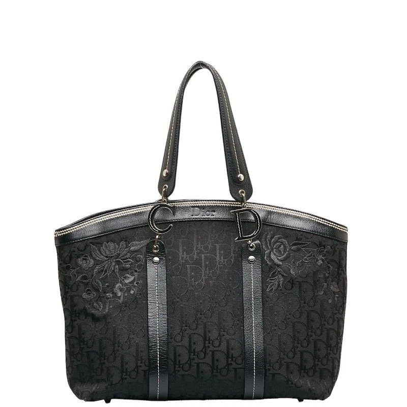Sac fourre tout Dior trotteur broderie fleurs toile noire authentique sac à main femme