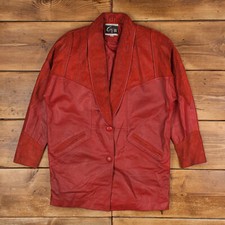 Vintage Giii Leather Jacket S 80s Paisley Shoulder Pads Red Womens Snap