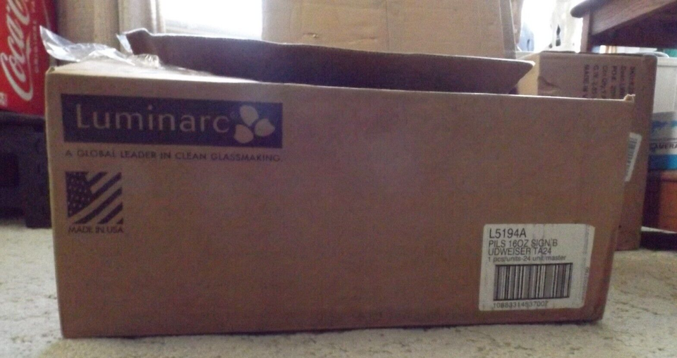 6 Luminarc Budweiser 16 oz. Glasses Red Glow Bottom Beer Glasses Man ...