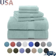 6-Piece Cotton Towel Set Soft Absorbent Quick Dry Bath Towels Washcloths Blue US