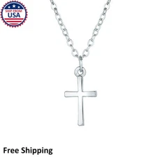 Women 925 Sterling Silver Jesus Church Small Cross Pendant Chain Necklace Gift