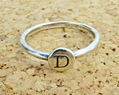 925 Sterling Silber Ring personalisieren mit Anfangsbuchstabe ''D''  Größe 5,75  1,156g
