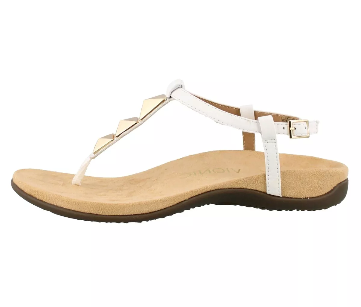 NEW VIONIC NALA RRP 70 ORTHOTIC WHITE LEATHER T STRAP SANDALS WIDE FIT LADIES
