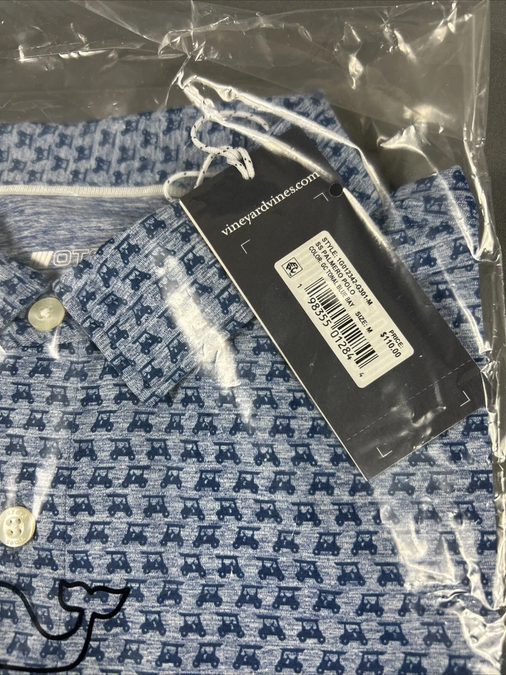 Camisa de golf Vineyard Vines estampado de carros polo Palmero azul medio nueva con etiquetas precio de venta sugerido por el fabricante 110 USD Foto 3 de 4