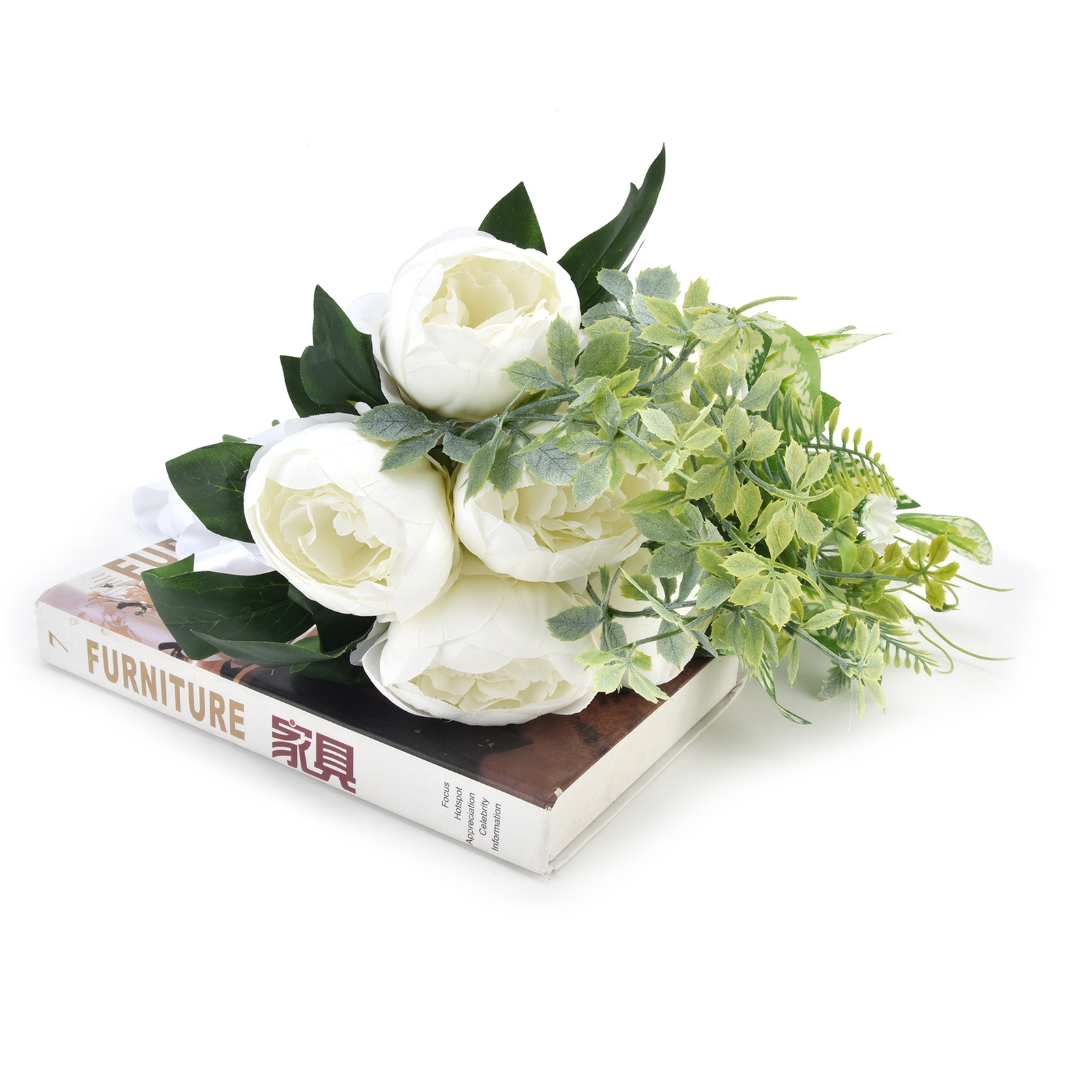(White)Silk Flowers Hand Bouquet Of Flowers Bride Wedding Simulation