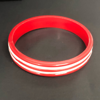 bright red and white retro stripes plastic bangle 1/2 inch thick