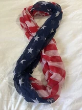 USA Flag Scarf Steve Madden Infinity RED WHITE BLUE Stars 40x34 Patriotic