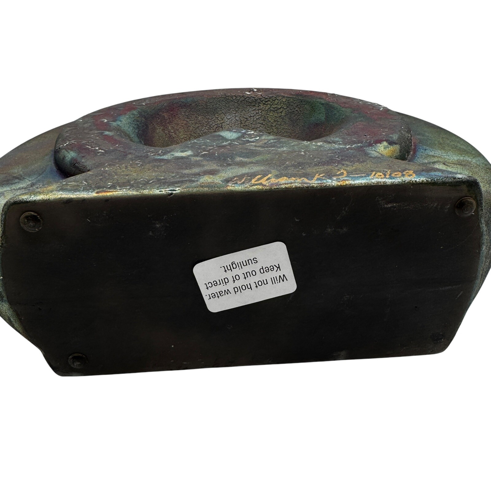 Signed William K Turner Studio Art Pottery Raku Round Iridescent Table Vase