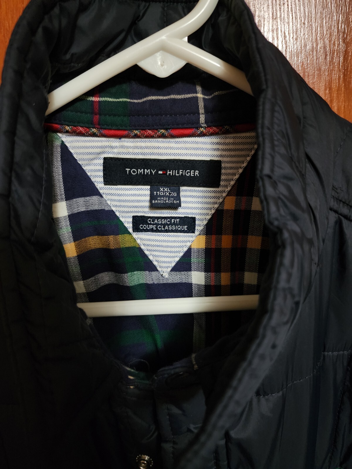 Tommy Hilfiger Jacket Mens XXL Navy Button Classic Fit Essential Plaid Quilted image 4