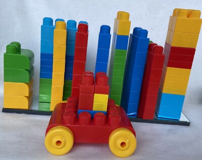 MEGA BLOKS 80 SELECTED BLOCKS Building STEM Math Teaching Ages (1-5)  tote bag