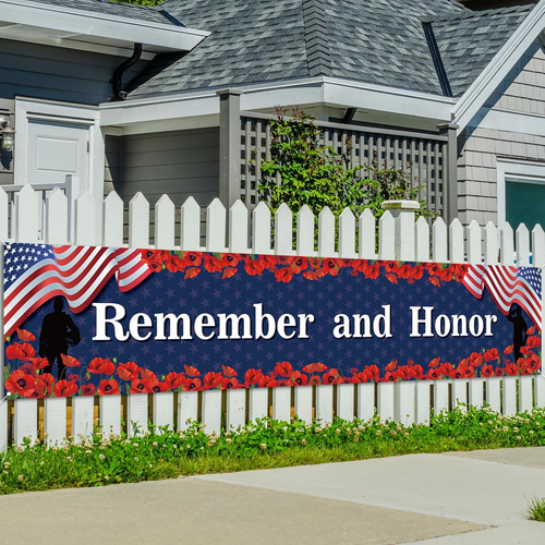 Memorial Day Decorations Remember and Honor Banner for Fence Yard Lawn Red White