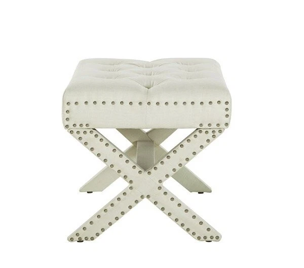 Otomana Chic Home Paige con cabeza de uñas acolchada de tela beige Foto 3 de 4