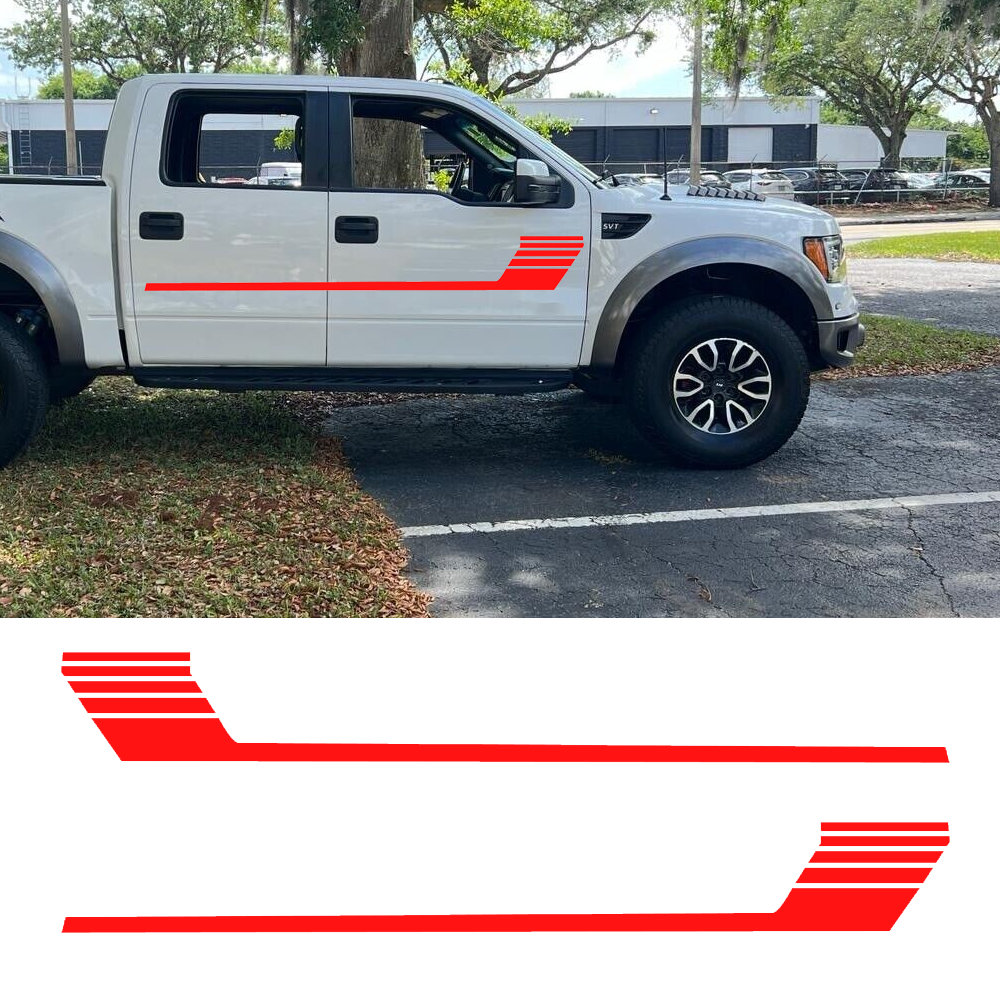 2Pcs Glossy Red Fender Hockey Stripe Vinyl Sticker For Ford F-150 F-250 F-350