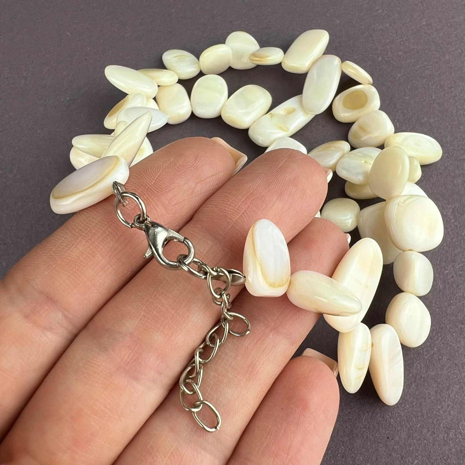 VETEMENTS Collana Gioielli Donna Vintage Bianco Perla Naturale Pietra Naperla Conchiglia