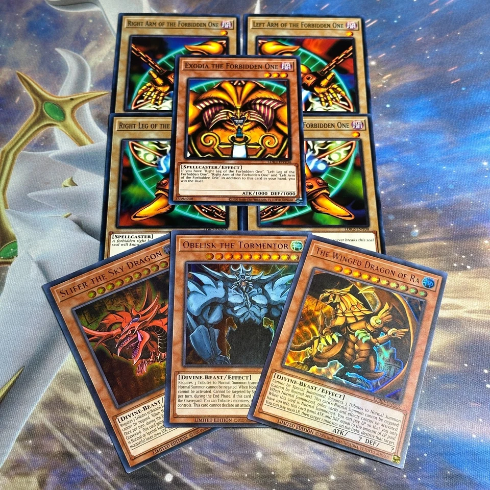 YUGIOH TCG! EXODIA & EGYPTIAN GOD CARDS OBELISK SLIFER RA - 8 CARD SET LDK2 NM