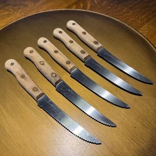 OLD HOMESTEAD Vtg 5 Knife Set Lifetime Cutlery Steak Knives Stainless Japan