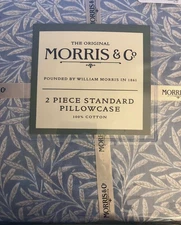 William Morris blue leafy pattern set of 2 cotton standard pillowcases 20 x 30"