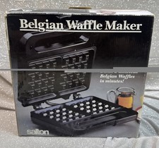Salton Belgian Waffle Maker Black Non-stick Plates Bakes 2 Waffles Recipes WORKS