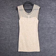 Free People Mini Dress Cream Sleeveless Floral Lace Overlay Party M