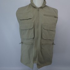 Banana Republic Hooded Vest Men's M Beige Zip Up Utility Pockets Fishing Safari