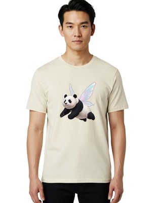 Panda-With-Butterfly-Wings Mens Graphic Tee, 100% Cotton, Casual Summer Wear