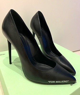 Off-White Damen Leder Pumps Schwarz Stiletto spitz Slip-On Logo EU 40 US 9