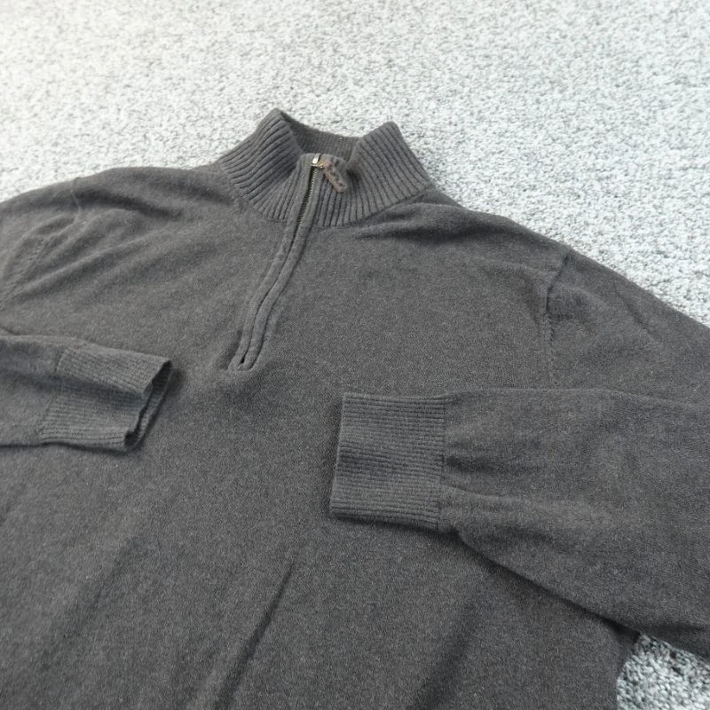 Eddie Bauer Sweater Mens XL Gray Cotton Cashmere 1/4 Zip Pullover Knit Outdoor