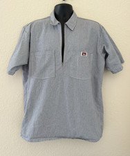 Vintage Ben Davis Mens Hickory Stripe Half Zip Work Shirt Large Black White 90s