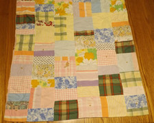Vtg 70s Patchwork Baby Crib Quilt Blanket Handmade Squares 32"X36" Rustic Granny