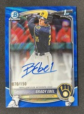 2025 Bowman Draft Brady Ebel 1st Blue Wave Refractor Auto /150 Brewers