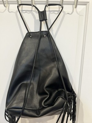 NEW! VICTORIA SECRET Black Vegan Leather Fringe Backpack Bag. Victoria main image 3
