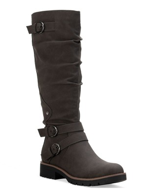 SUN STONE Womens Gray Stretch Brinley Round Toe Block Heel Riding Boot 5 M
