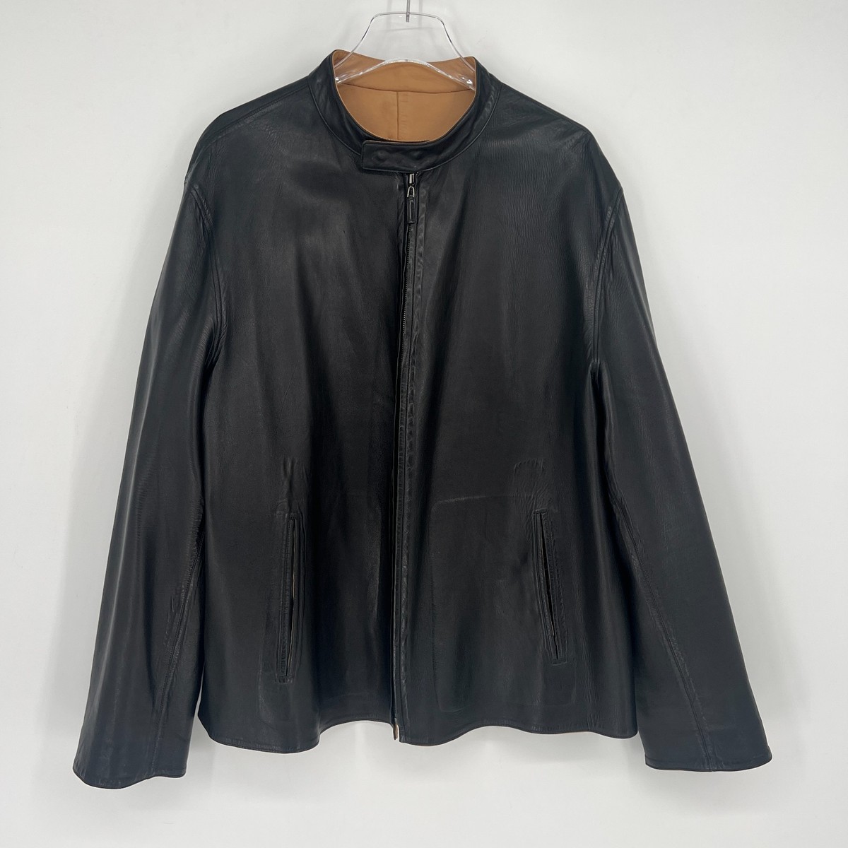 Ralph Lauren Leather Jacket Men XXL Reversible Black Brown Purple 